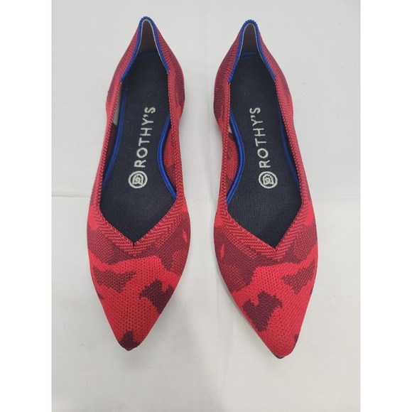 Rothy's Ballet Flat Shoes Womens 7W Red Camo Knit Pointed Toe Slip On Comfort - Picture 2 of 9